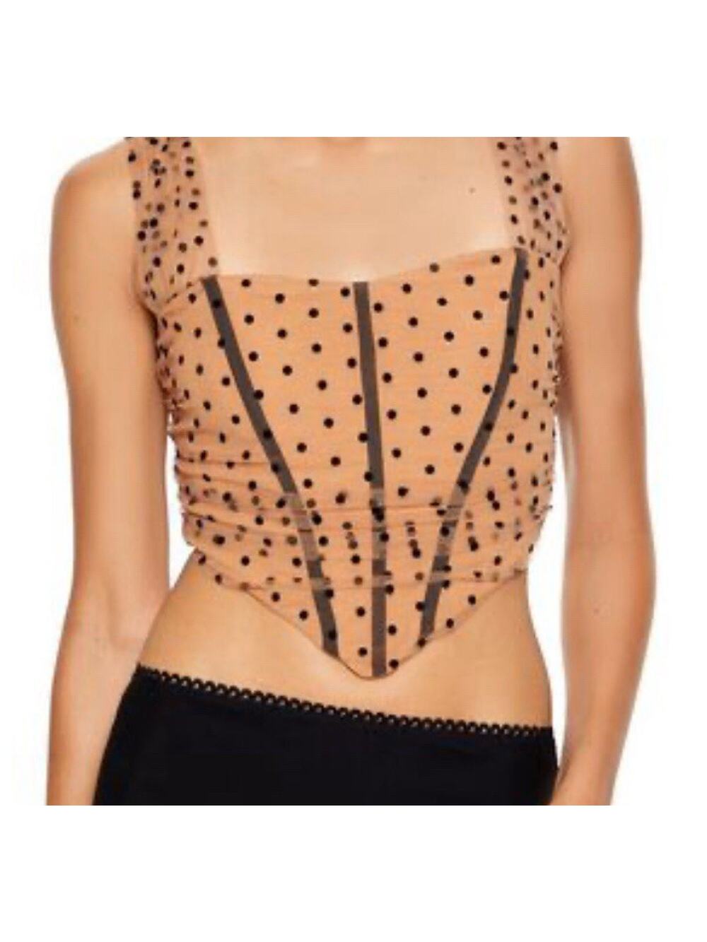 Corset Polka Dot Crop Top Chocolate Brown Festival Peasant Castle Womens Size M